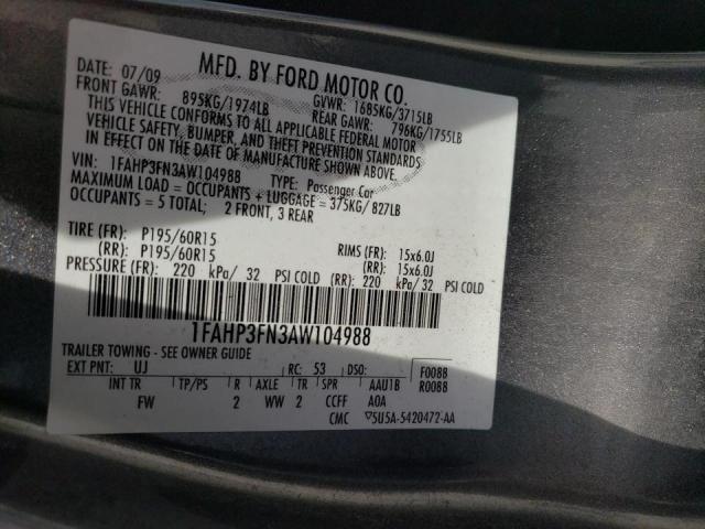 Photo 10 from auction – 2010 FORD FOCUS SE with VIN 1FAHP3FN3AW104988