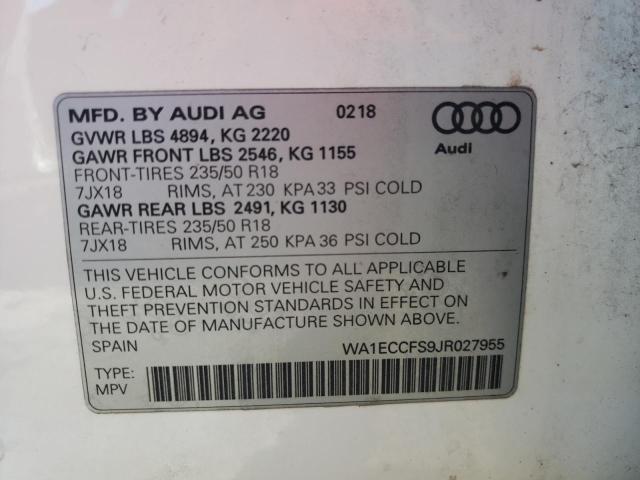 Photo 10 from auction – 2018 AUDI Q3 PREMIUM with VIN WA1ECCFS9JR027955
