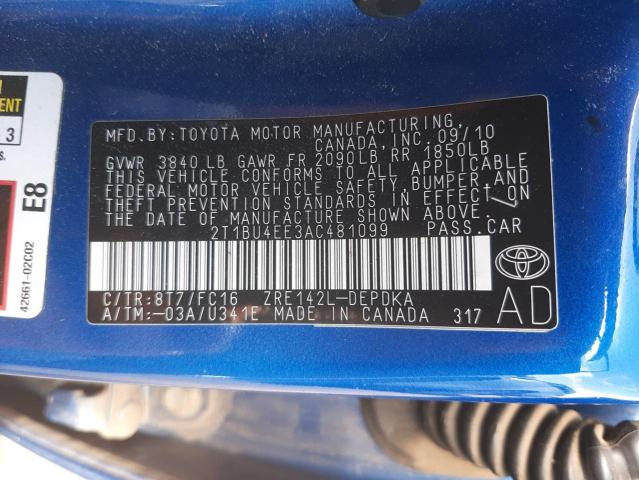Photo 10 from auction – 2010 TOYOTA COROLLA BA with VIN 2T1BU4EE3AC481099