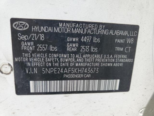 Photo 10 from auction – 2019 HYUNDAI SONATA SE with VIN 5NPE24AF5KH743673