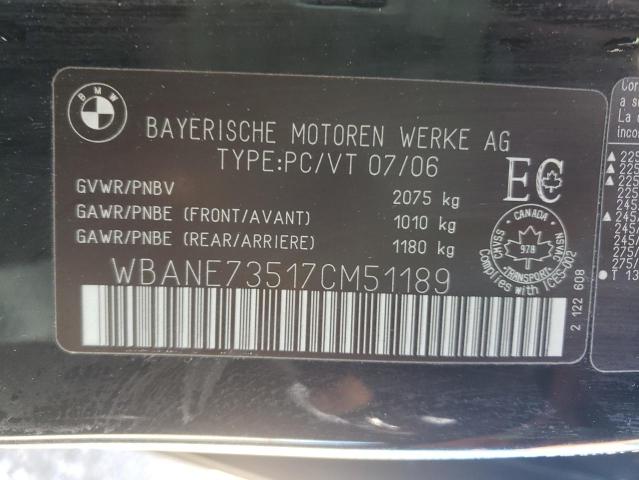 Photo 10 from auction – 2007 BMW 530 I with VIN WBANE73517CM51189