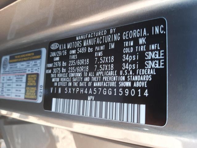 Photo 10 from auction – 2016 KIA SORENTO EX with VIN 5XYPH4A57GG159014
