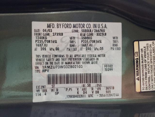 Photo 10 from auction – 2003 FORD EXPLORER with VIN 1FMZU73W33ZB02103