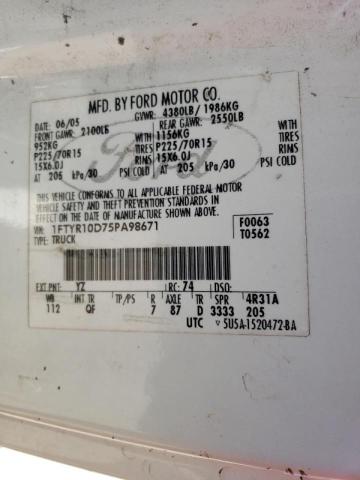 Photo 10 from auction – 2005 FORD RANGER with VIN 1FTYR10D75PA98671