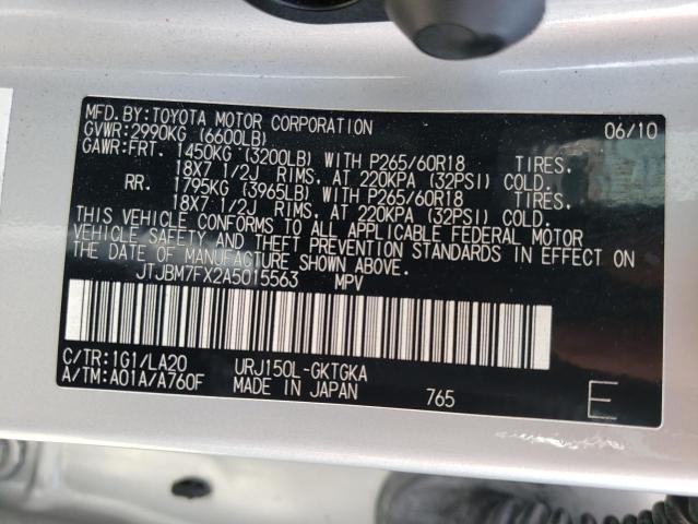 Photo 10 from auction – 2010 LEXUS GX 460 with VIN JTJBM7FX2A5015563