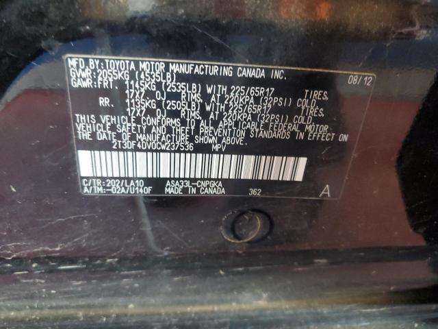 Photo 10 from auction – 2012 TOYOTA RAV4 LIMIT with VIN 2T3DF4DV0CW237536