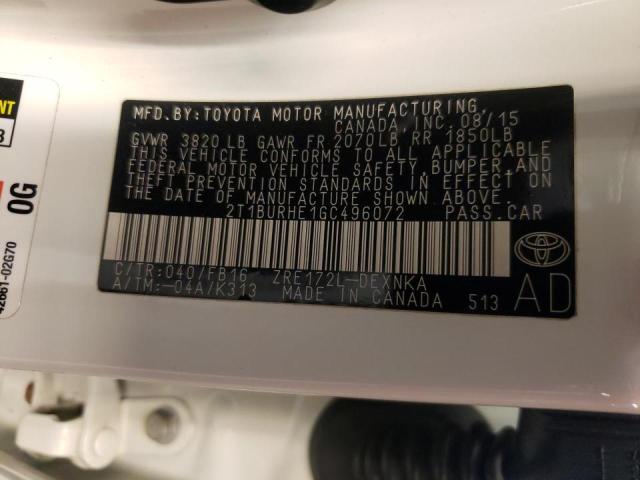 Photo 10 from auction – 2016 TOYOTA COROLLA L with VIN 2T1BURHE1GC496072