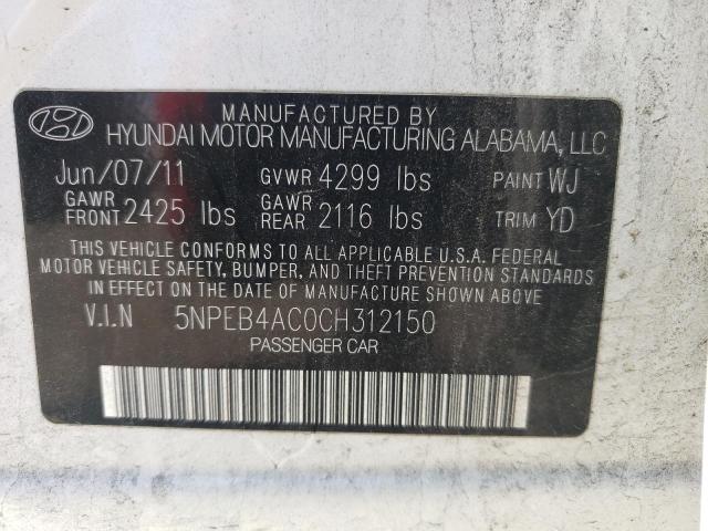 Photo 10 from auction – 2012 HYUNDAI SONATA GLS with VIN 5NPEB4AC0CH312150