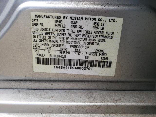 Photo 10 from auction – 2004 NISSAN MAXIMA SE with VIN 1N4BA41E94C802791