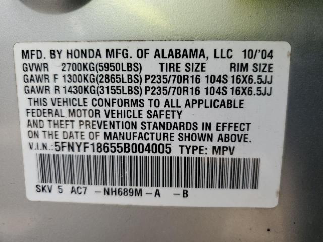 Photo 10 from auction – 2005 HONDA PILOT EXL with VIN 5FNYF18655B004005
