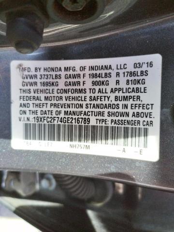 Photo 10 from auction – 2016 HONDA CIVIC EX with VIN 19XFC2F74GE216789