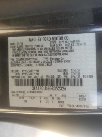 Photo 10 from auction – 2016 FORD FUSION SE with VIN 3FA6P0LU6GR352326