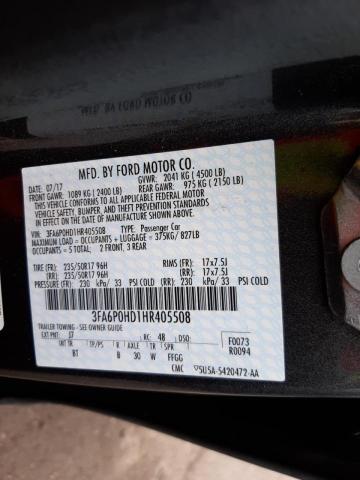 Photo 10 from auction – 2017 FORD FUSION SE with VIN 3FA6P0HD1HR405508