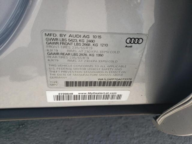 Photo 10 from auction – 2016 AUDI Q5 PREMIUM with VIN WA1L2AFP7GA073379