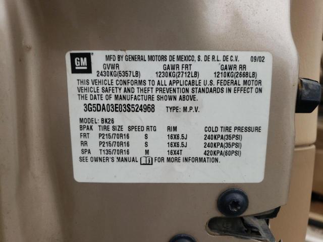 Photo 10 from auction – 2003 BUICK RENDEZVOUS with VIN 3G5DA03E03S524968