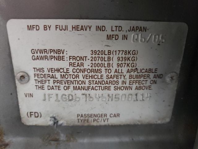 Photo 10 from auction – 2006 SUBARU IMPREZA with VIN JF1GD67646H500114