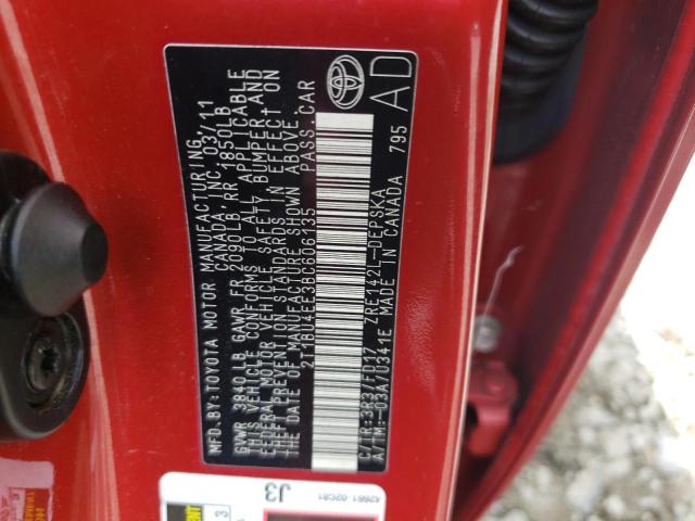 Photo 10 from auction – 2011 TOYOTA COROLLA BA with VIN 2T1BU4EE3BC606135