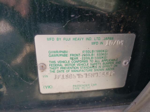 Zdjęcie 10 z aukcji – 2005 SUBARU FORESTER 2 z VIN JF1SG67675H735512