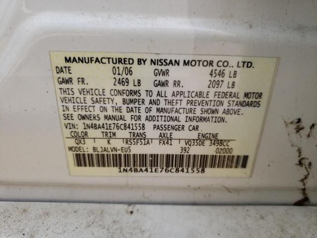 Photo 10 from auction – 2006 NISSAN MAXIMA SE with VIN 1N4BA41E76C841558