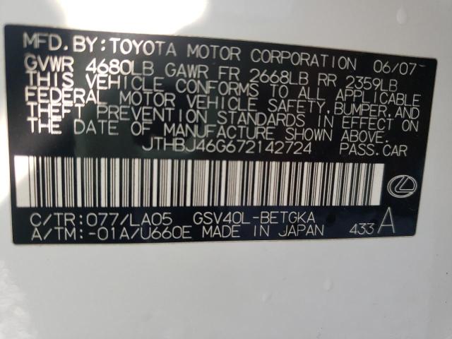 Photo 10 from auction – 2007 LEXUS ES 350 with VIN JTHBJ46G672142724