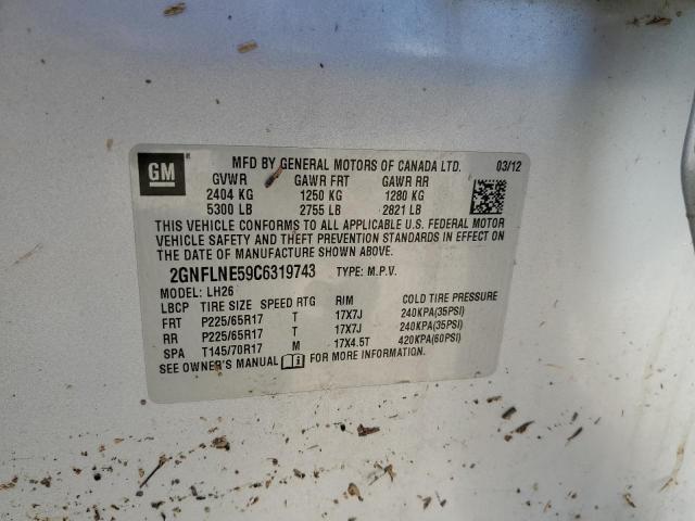 Zdjęcie 10 z aukcji – 2012 CHEVROLET EQUINOX LT z VIN 2GNFLNE59C6319743