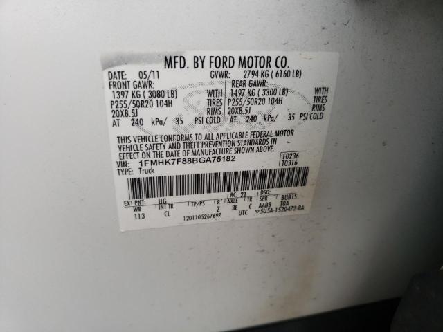 Photo 10 from auction – 2011 FORD EXPLORER L with VIN 1FMHK7F88BGA75182