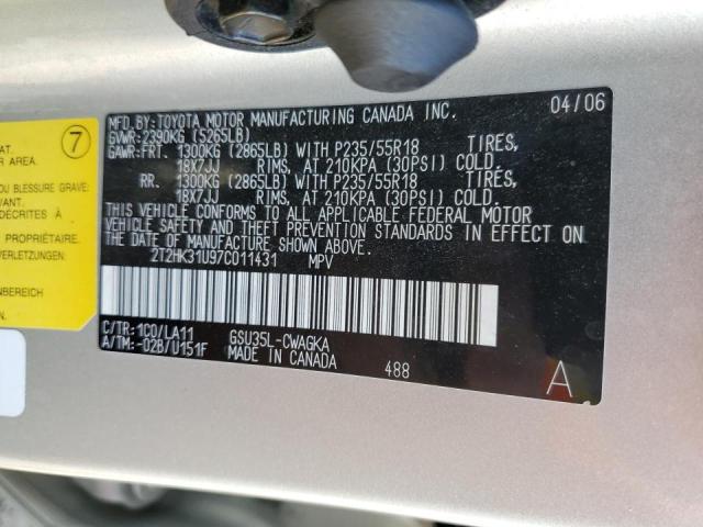 Photo 10 from auction – 2007 LEXUS RX 350 with VIN 2T2HK31U97C011431