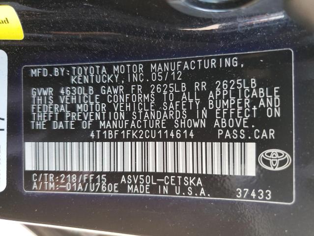Zdjęcie 10 z aukcji – 2012 TOYOTA CAMRY z VIN 4T1BF1FK2CU114614