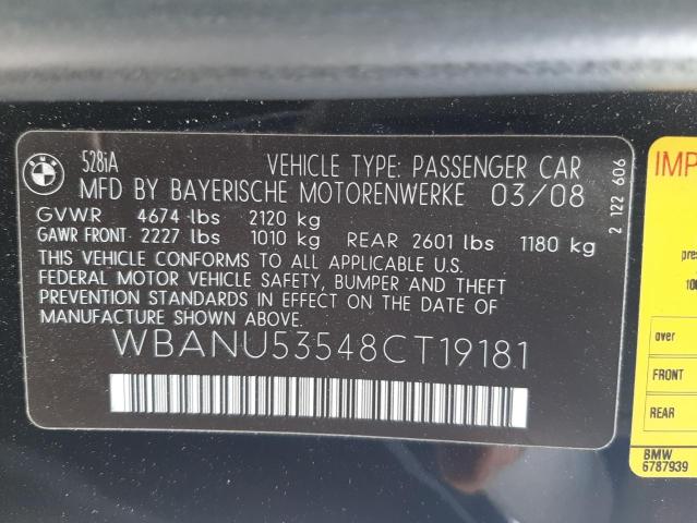 Zdjęcie 10 z aukcji – 2008 BMW 528 I z VIN WBANU53548CT19181