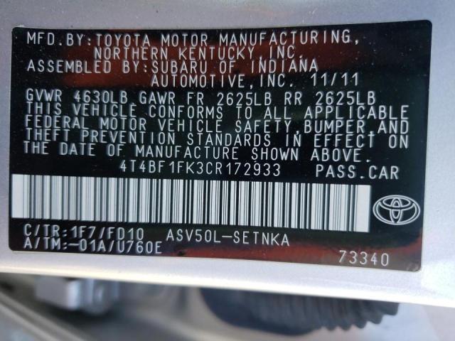 صورة رقم 10 من المزاد - 2012 TOYOTA CAMRY BASE مع VIN 4T4BF1FK3CR172933