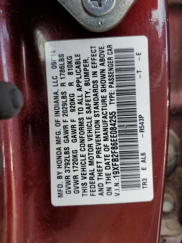 Photo 10 from auction – 2014 HONDA CIVIC EX with VIN 19XFB2F86EE084255