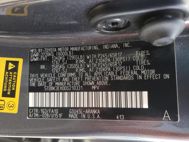 Photo 10 from auction – 2013 TOYOTA HIGHLANDER with VIN 5TDBK3EH0DS210331