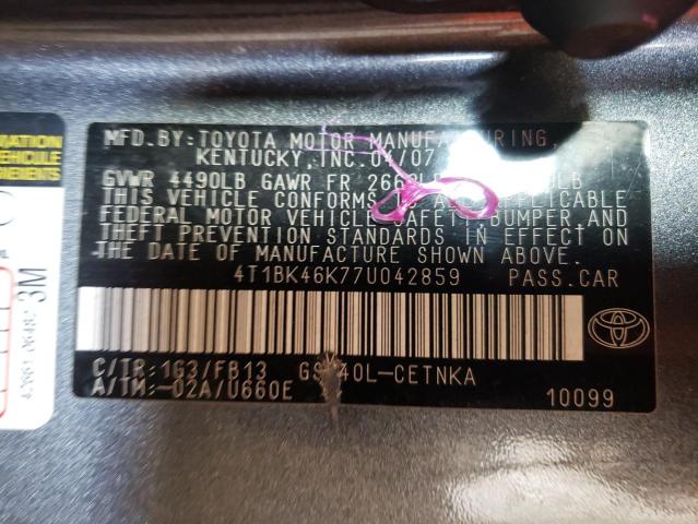 Photo 10 from auction – 2007 TOYOTA CAMRY LE with VIN 4T1BK46K77U042859