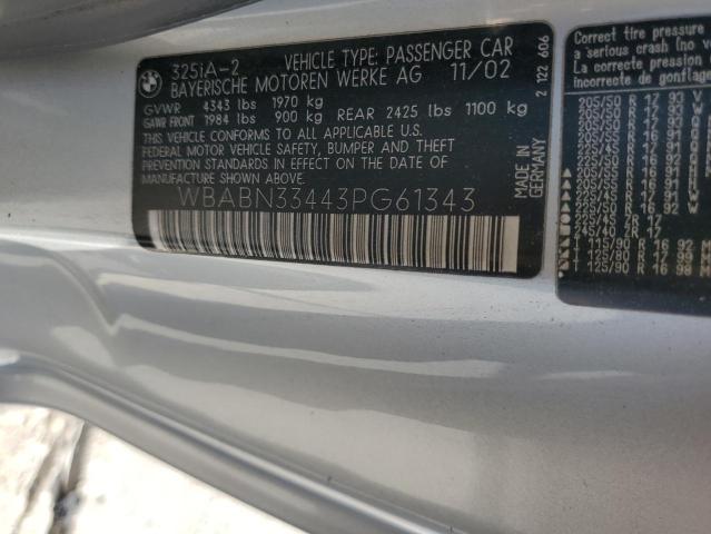 Photo 10 from auction – 2003 BMW 325 CI with VIN WBABN33443PG61343