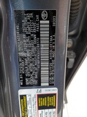 Photo 10 from auction – 2013 TOYOTA CAMRY L with VIN 4T1BF1FK9DU289170