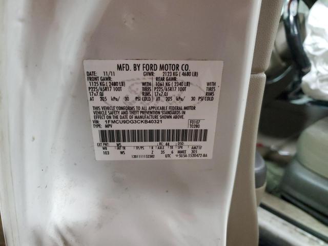 Zdjęcie 10 z aukcji – 2012 FORD ESCAPE XLT z VIN 1FMCU9DG3CKB40321