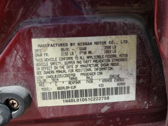 Photo 10 from auction – 2001 NISSAN ALTIMA XE with VIN 1N4DL01D51C222758