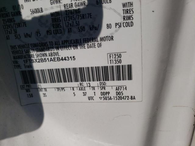 Photo 10 from auction – 2010 FORD F250 SD with VIN 1FTSX2B51AEB44315