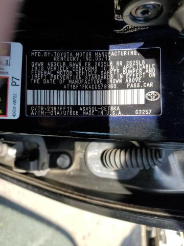 Photo 10 from auction – 2012 TOYOTA CAMRY BASE with VIN 4T1BF1FK4CU578360