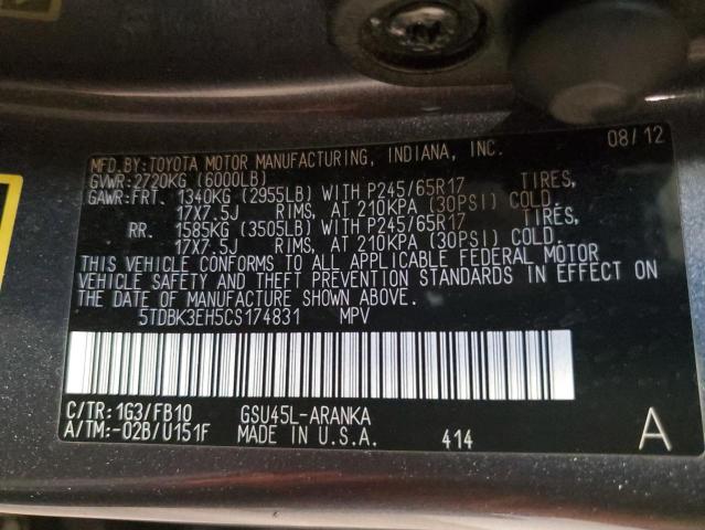 Photo 10 from auction – 2012 TOYOTA HIGHLANDER with VIN 5TDBK3EH5CS174831