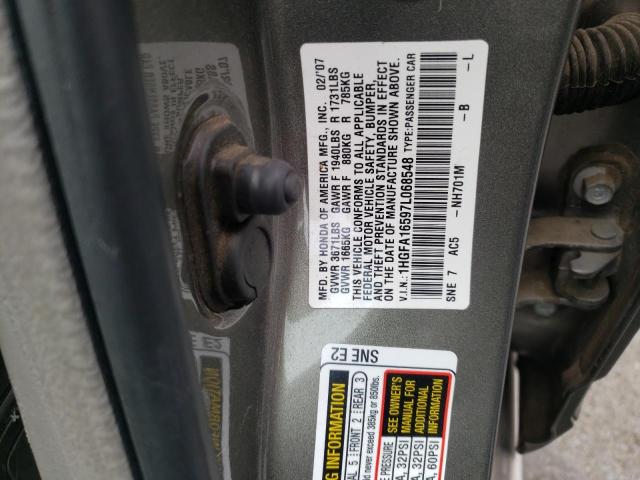 Photo 10 from auction – 2007 HONDA CIVIC with VIN 1HGFA16597L068548
