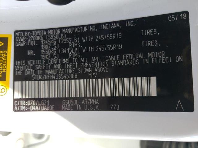 Photo 10 from auction – 2018 TOYOTA HIGHLANDER with VIN 5TDKZRFH4JS545388