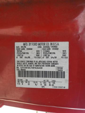 Photo 10 from auction – 1999 FORD RANGER with VIN 1FTYR10C7XPA26430