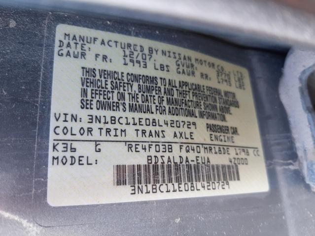 Photo 10 from auction – 2008 NISSAN VERSA S with VIN 3N1BC11E08L420729