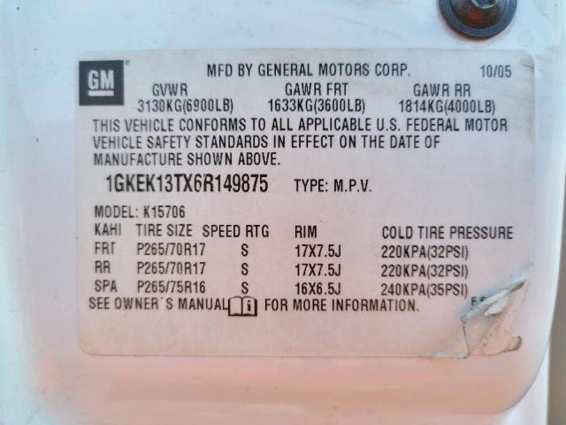 Photo 10 from auction – 2006 GMC YUKON with VIN 1GKEK13TX6R149875