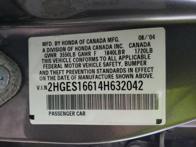 Photo 10 from auction – 2004 HONDA CIVIC LX with VIN 2HGES16614H632042
