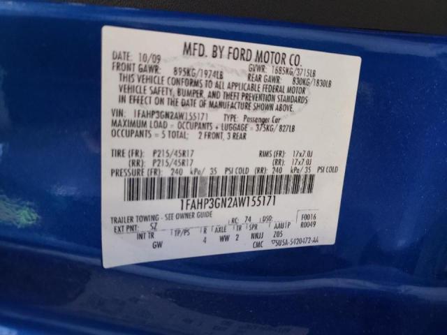 Photo 10 from auction – 2010 FORD FOCUS SES with VIN 1FAHP3GN2AW155171