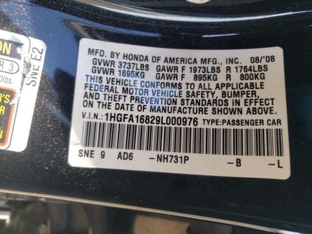 Photo 10 from auction – 2009 HONDA CIVIC EX with VIN 1HGFA16829L000976