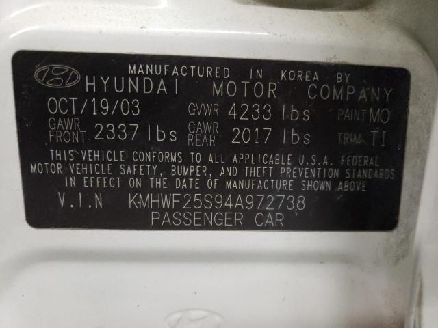 Photo 10 from auction – 2004 HYUNDAI SONATA GL with VIN KMHWF25S94A972738