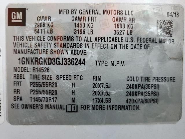 Photo 10 from auction – 2016 CHEVROLET TRAVERSE L with VIN 1GNKRGKD3GJ336244
